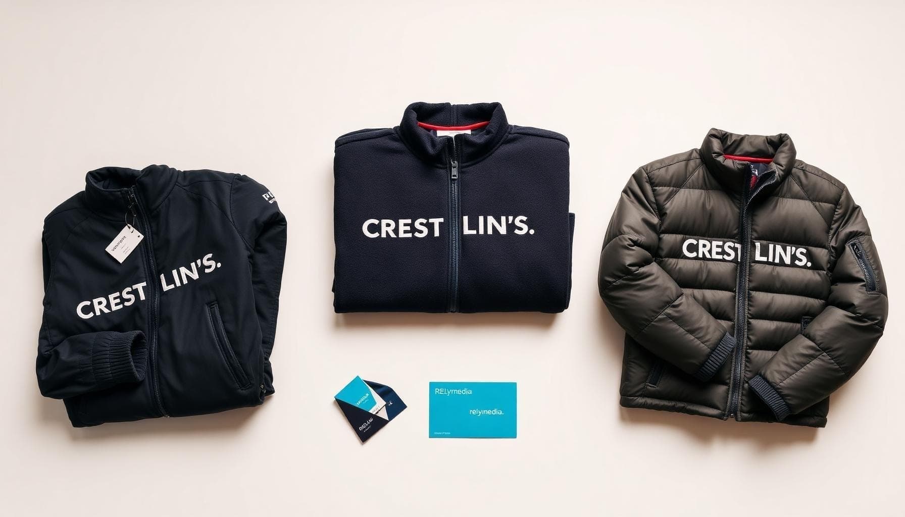 Flatlay of branded corporate jacket — custom logo jacket for corporate gifting program
