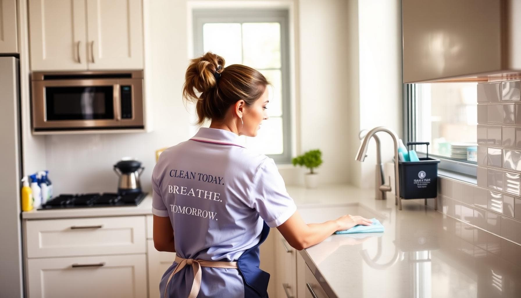 Professional cleaner at work in a commercial space