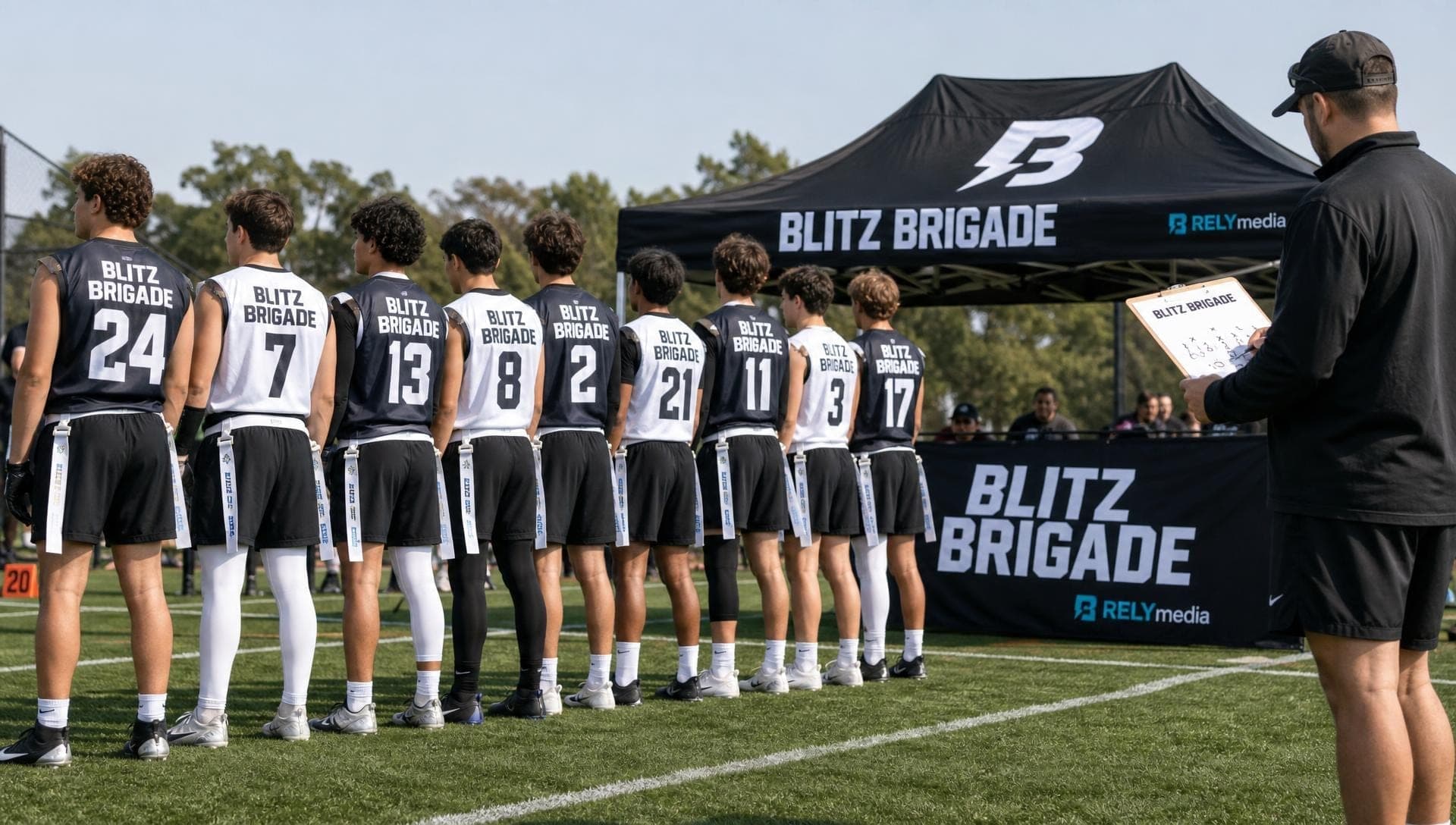 Football team photo in matching custom jerseys