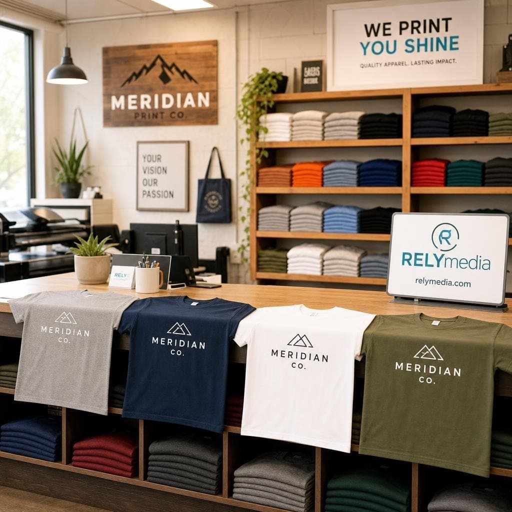 Local custom T-shirt shop storefront and print studio
