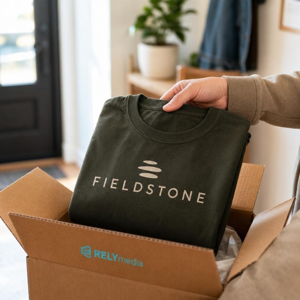Unboxing a completed custom T-shirt order