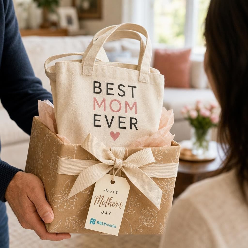 Person handing over a personalized Mother’s Day gift