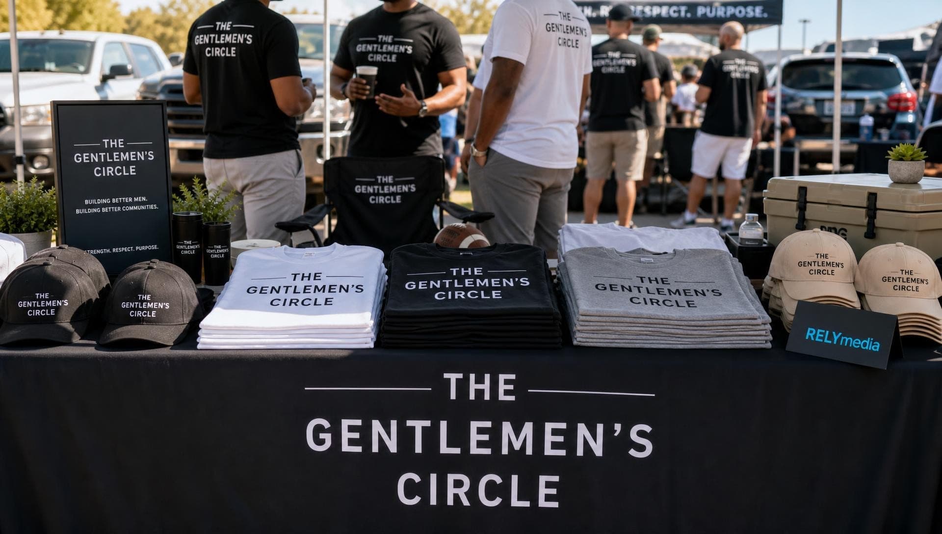 Custom group gear displayed for a men's weekend trip