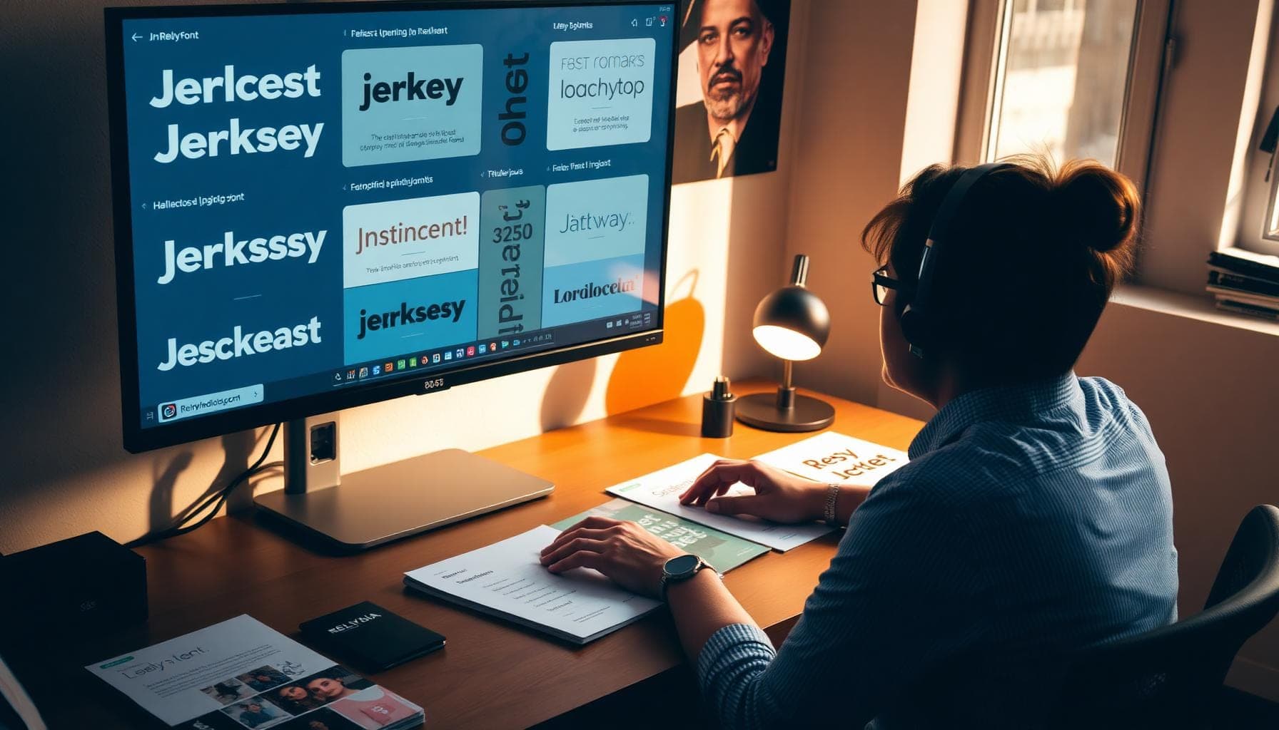 Designer working on custom jersey font in design tool