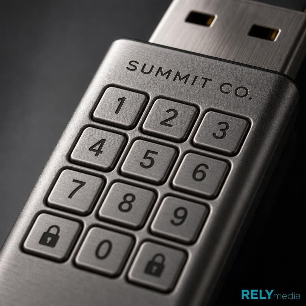 Close-up of the PIN keypad on a secure USB drive