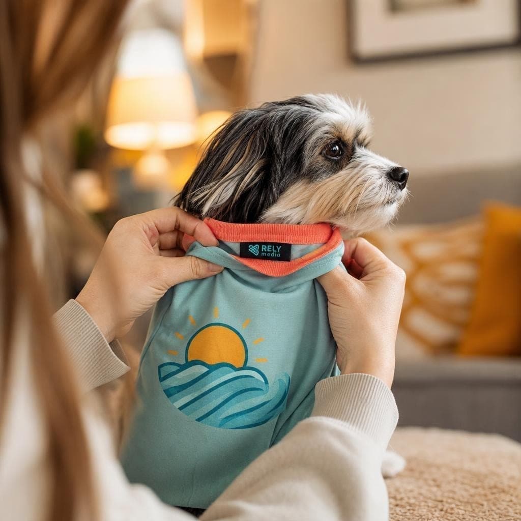 Dressing a dog in a custom printed shirt