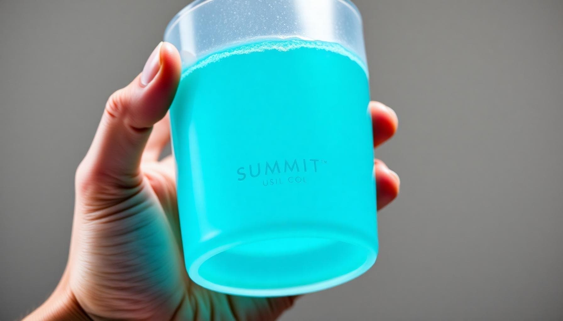 Close-up of a thermochromic leuco dye colour change on custom drinkware