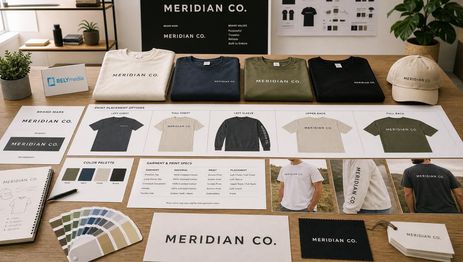 Design studio setup reviewing print methods and mockups