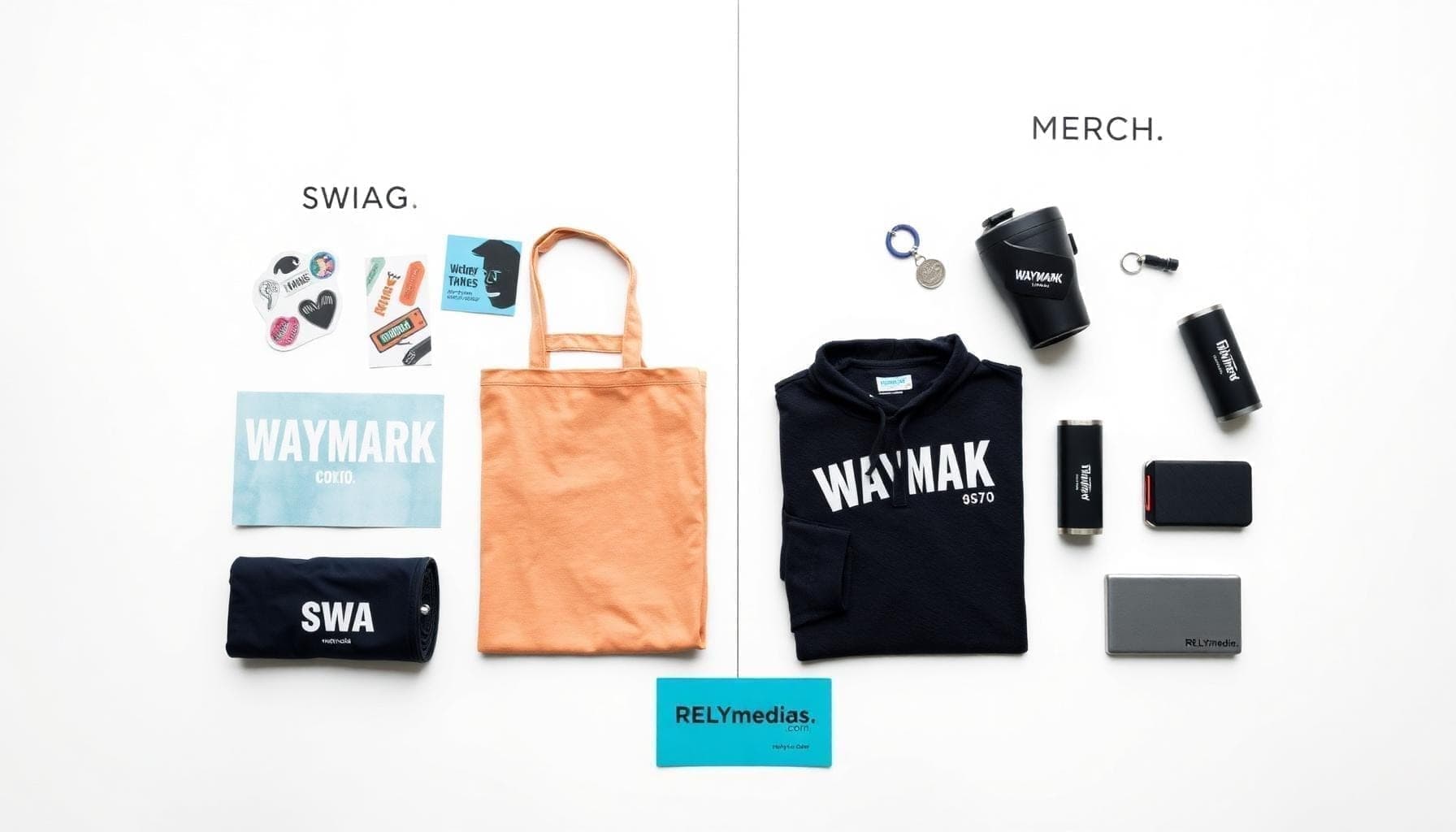 Flatlay of premium branded merch kit — custom promotional products for corporate gifting