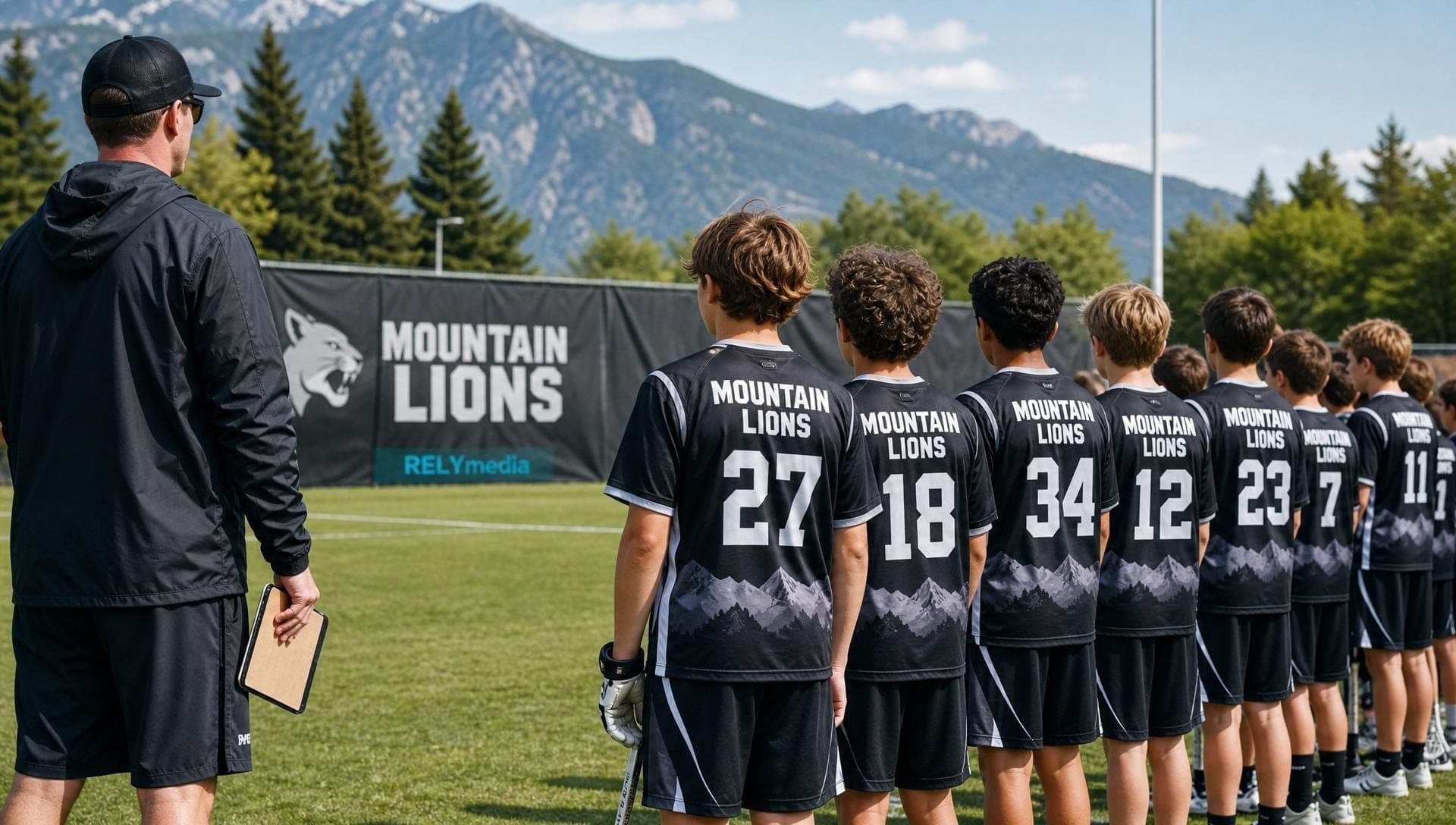 Team photo of a squad wearing custom M-team apparel