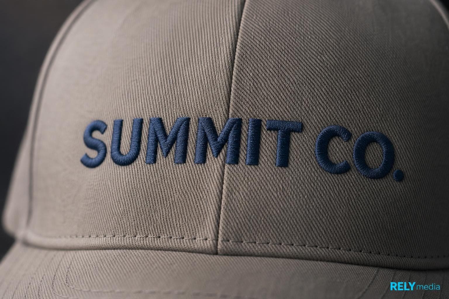 Embroidered logo on the front panel of a custom cap