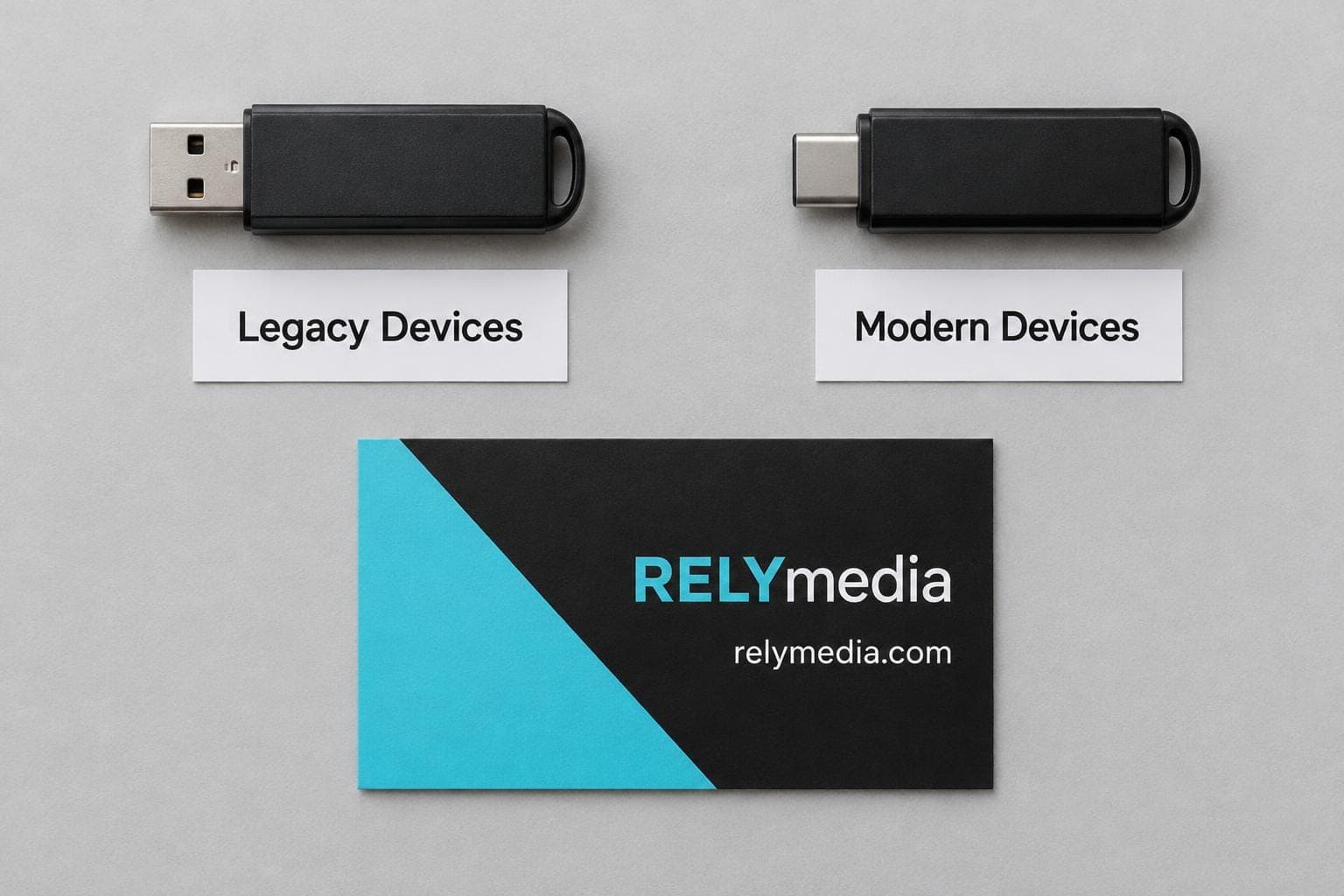 Legacy USB-A and modern USB-C devices laid side by side