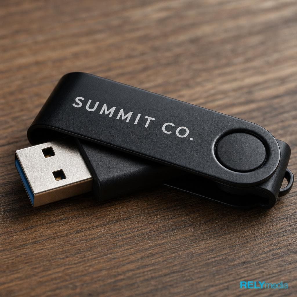 Close-up of a swivel USB flash drive