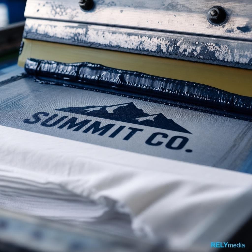 Screen printing closeup — custom shirt production