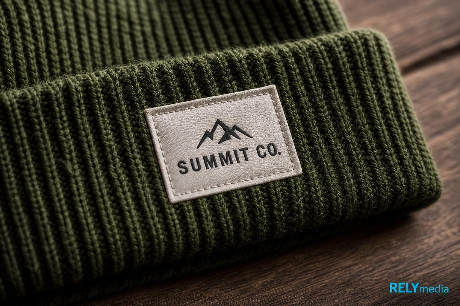 Close-up of a cuffed beanie's ribbed knit texture