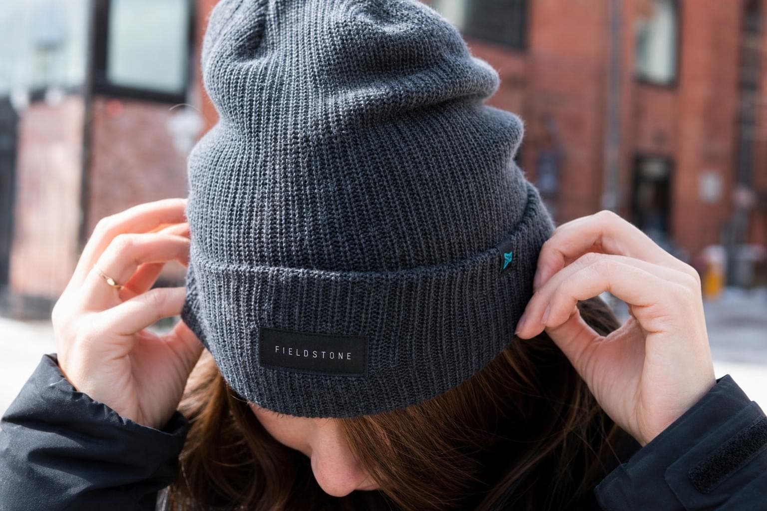 Slouch beanie worn with a relaxed winter outfit